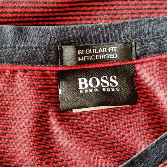 Hugo Boss Mercerized Cotton V Neck Shirt Red Blk L - Picture 4 of 4